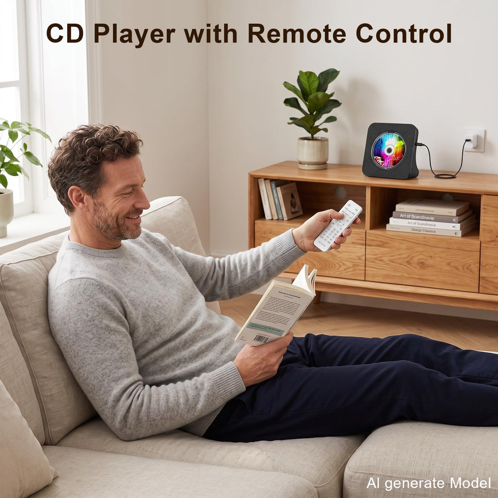 Portable CD Player with Bluetooth, Gueray Desktop CD Players for Home, Bulit-in Double HiFi Speakers, AUX&Headphone Jack, FM Radio Boombox with Remote Control, USB Port,LCD Display (White)