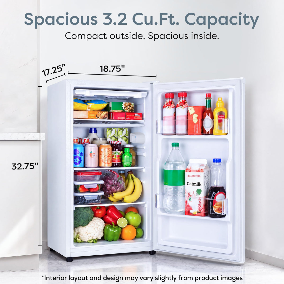Igloo 2.6 Cu.Ft Mini Fridge with Freezer- Single Door Compact Refrigerator with Glass Shelves for Homes, Dorms & Offices- Keep Snacks, Drinks & Frozen Foods Cool with Temperature Control Fridge- White