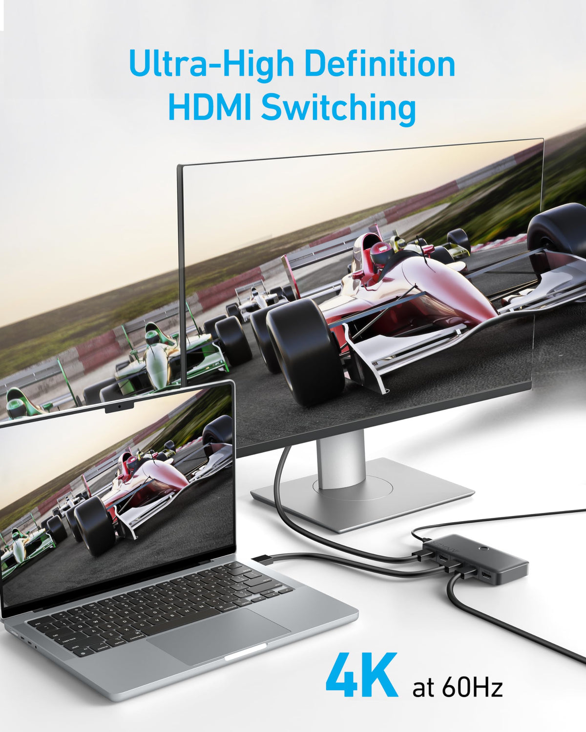 Anker HDMI Switch, 2 in 1 Out HDMI Switcher, Monitor Switch with 4K@60Hz
