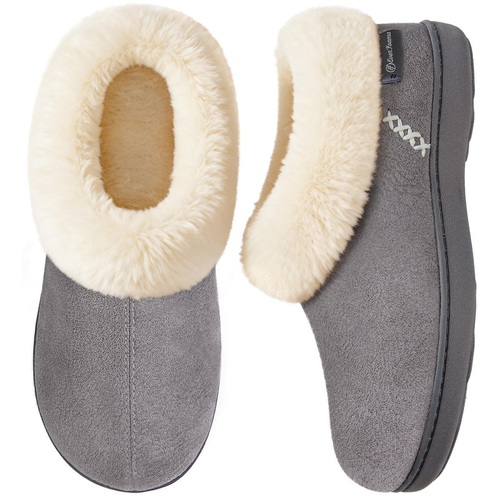 EverFoams Women's Suede Bootie Slippers Fuzzy Plush Collar Memory Foam
