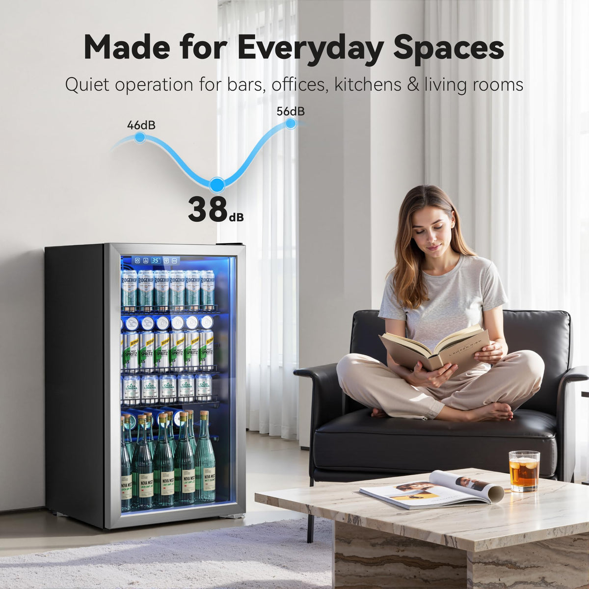 130 Can Beverage Refrigerator, 3.2 Cu.ft Fridge, Glass Door