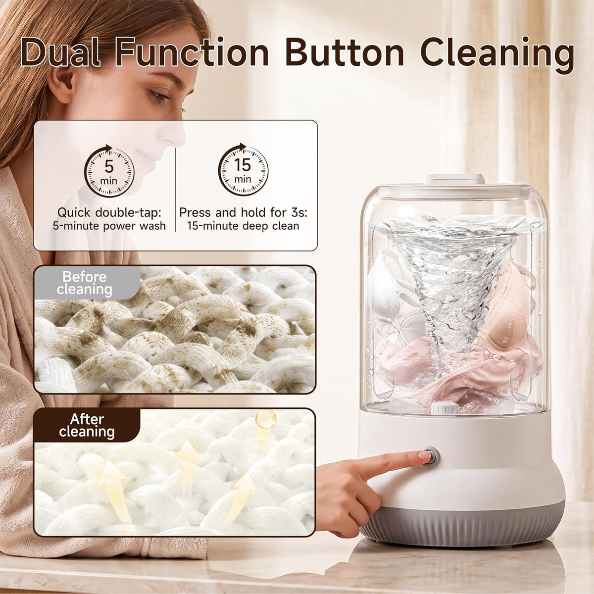 Mini Washing Machine, 3L Compact Small Laundry Washer for Underwear, Socks etc.（White）