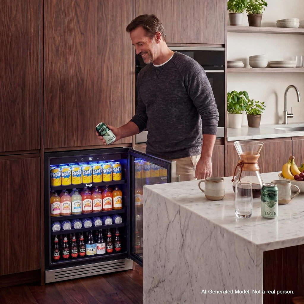 Yeego Beverage Refrigerator - 24 inch 180 Cans Beer Cooler with Glass Door