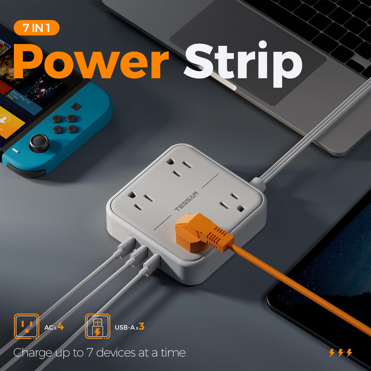 TESSAN PD 20W Surge Protector Extension Cord 5Ft, Flat Plug Power Strip