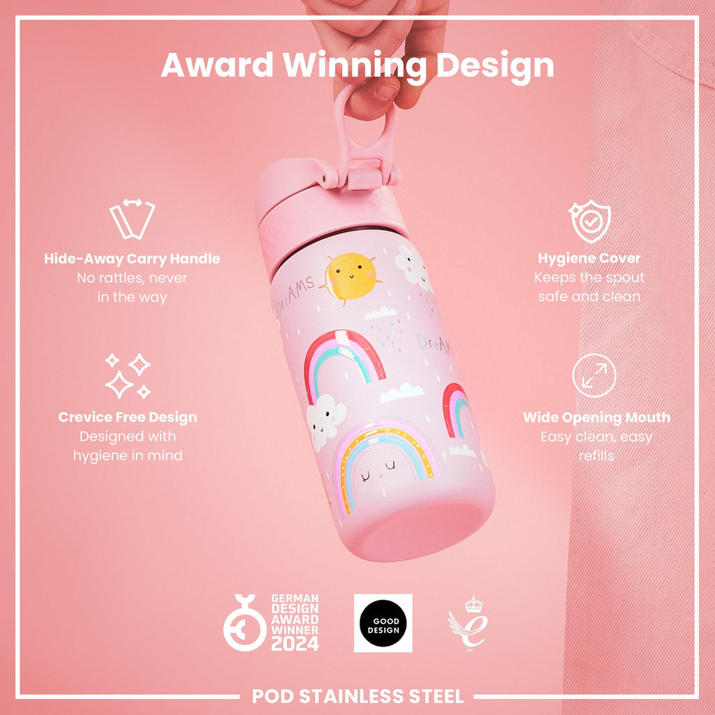 ION8 Lightweight Steel Kids Water Bottle, 400ml/13oz, Purple Unicorns