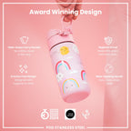 ION8 Lightweight Steel Kids Water Bottle, 400ml/13oz, Purple Unicorns