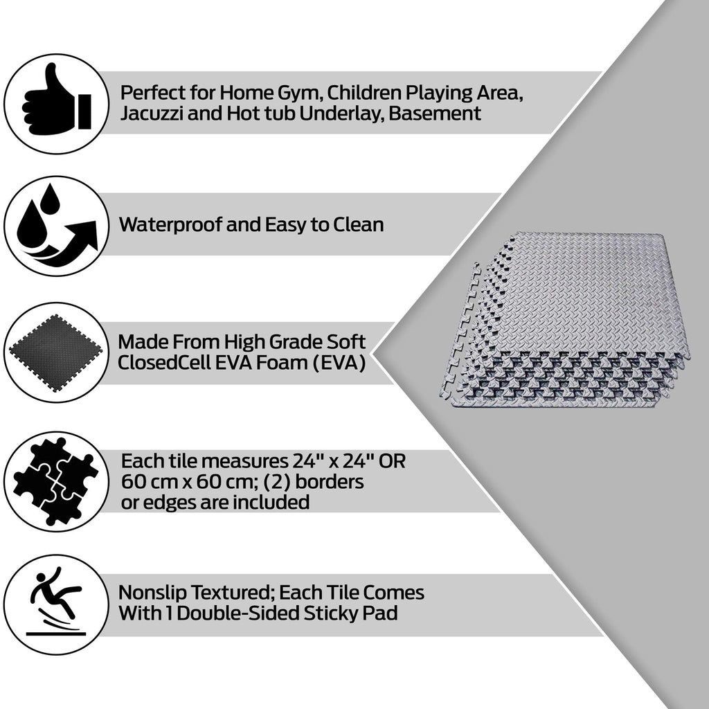 ComFy Mat Gym Flooring Mat, Foam Exercise Mats, Interlocking Puzzle EVA Floor Tiles, Non slip Rubber Cushion For Home Workout, Bonus Adhesives,24"X24"(60x60cm)