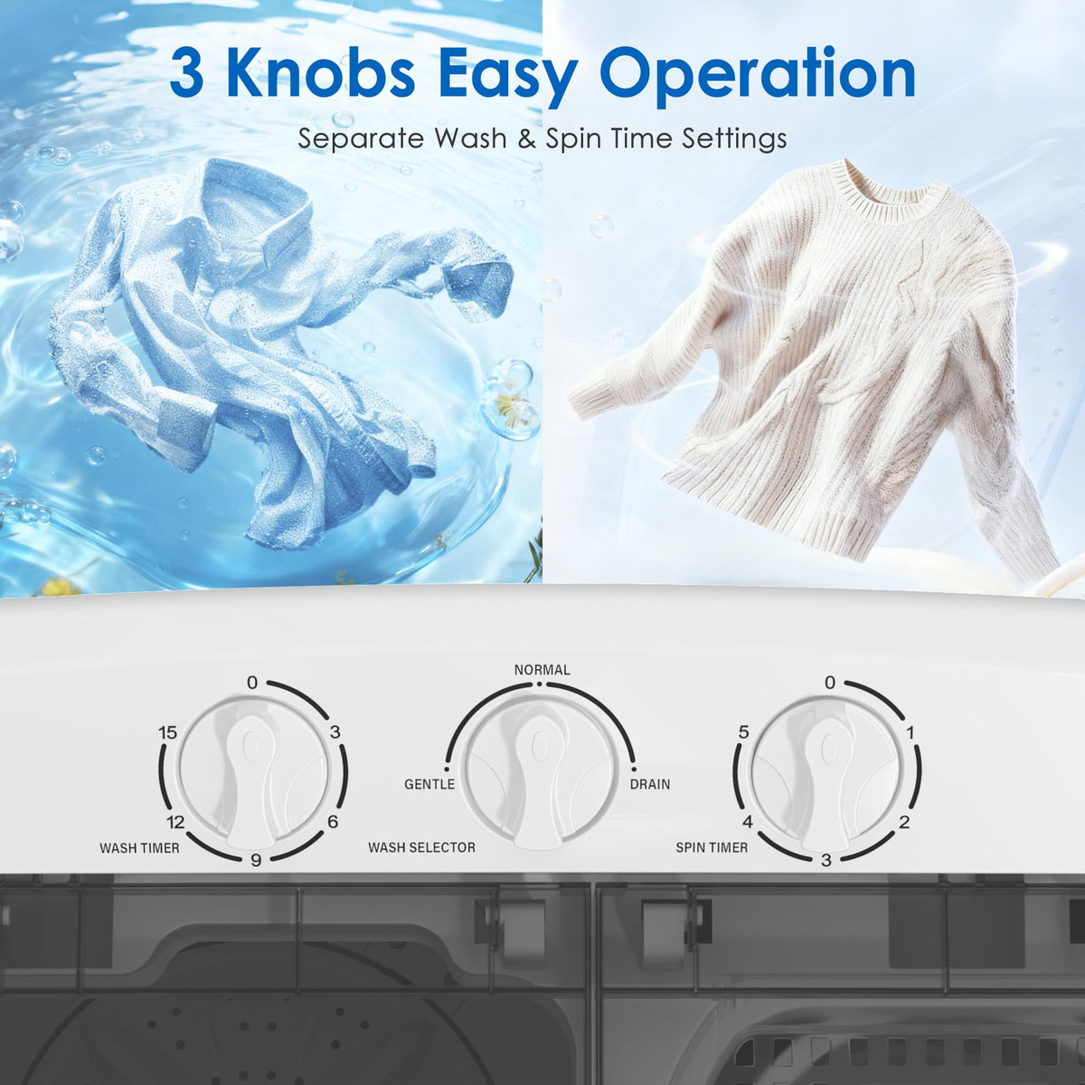 INTERGREAT Portable Washer and Dryer, 25lbs Mini Small Washing Machine Combo with Spin Dryer, Compact Twin Tub Laundry Washer Machine for Apartments, Dorm, Rv, Camping, Blue