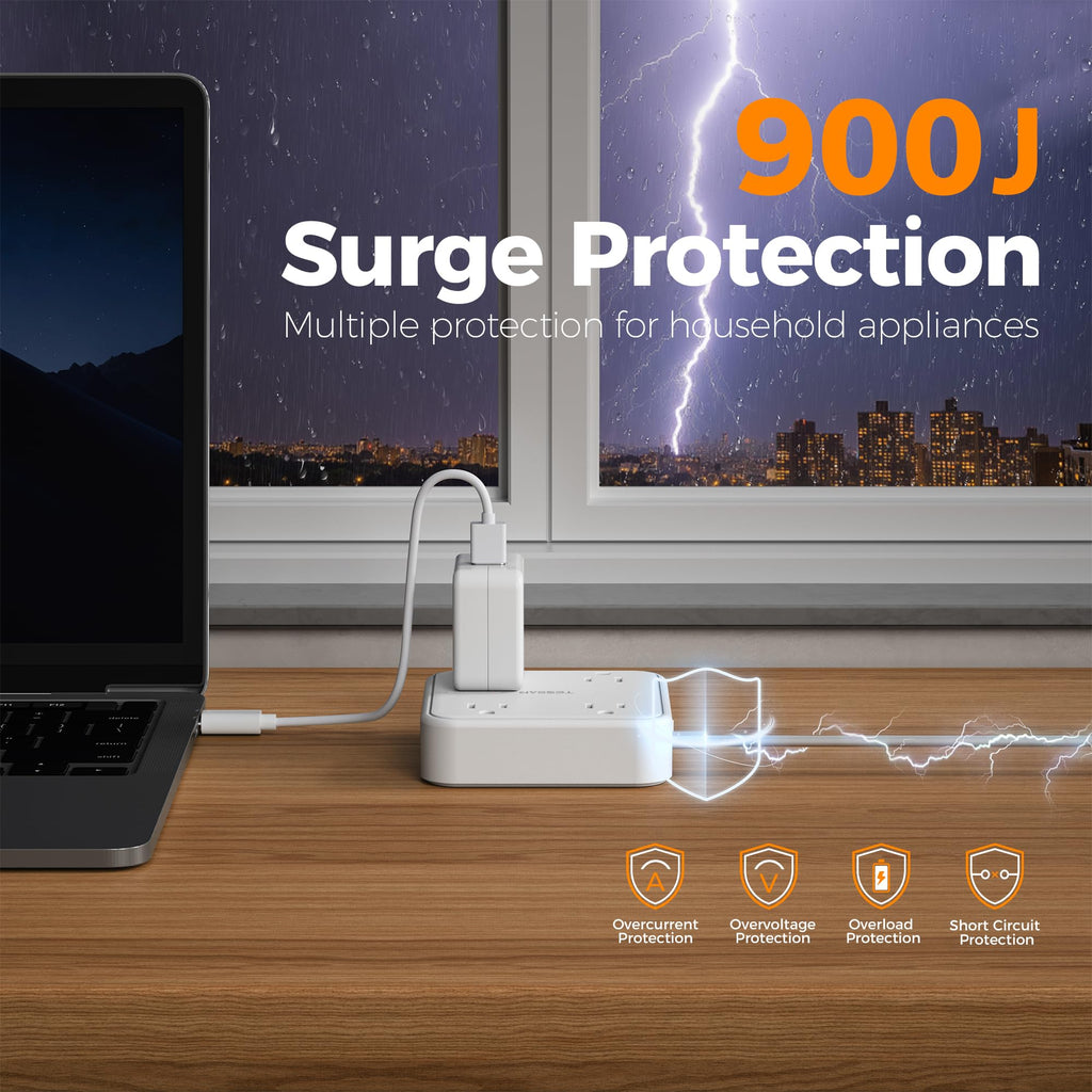 TESSAN PD 20W Surge Protector Extension Cord 5Ft, Flat Plug Power Strip