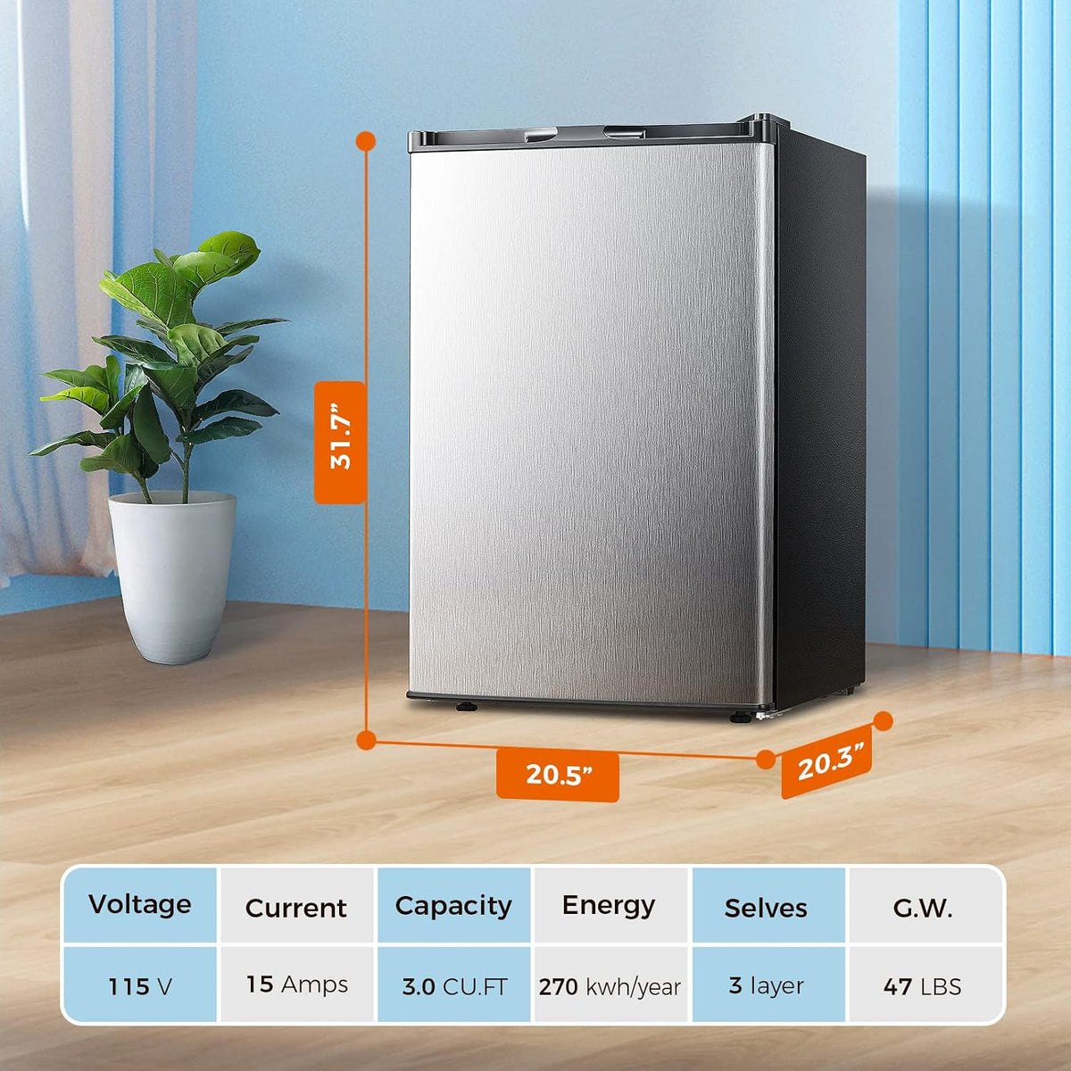 Kismile Small Freezer Upright, 3.0 Cu.ft Mini Freezer, Stainless Steel