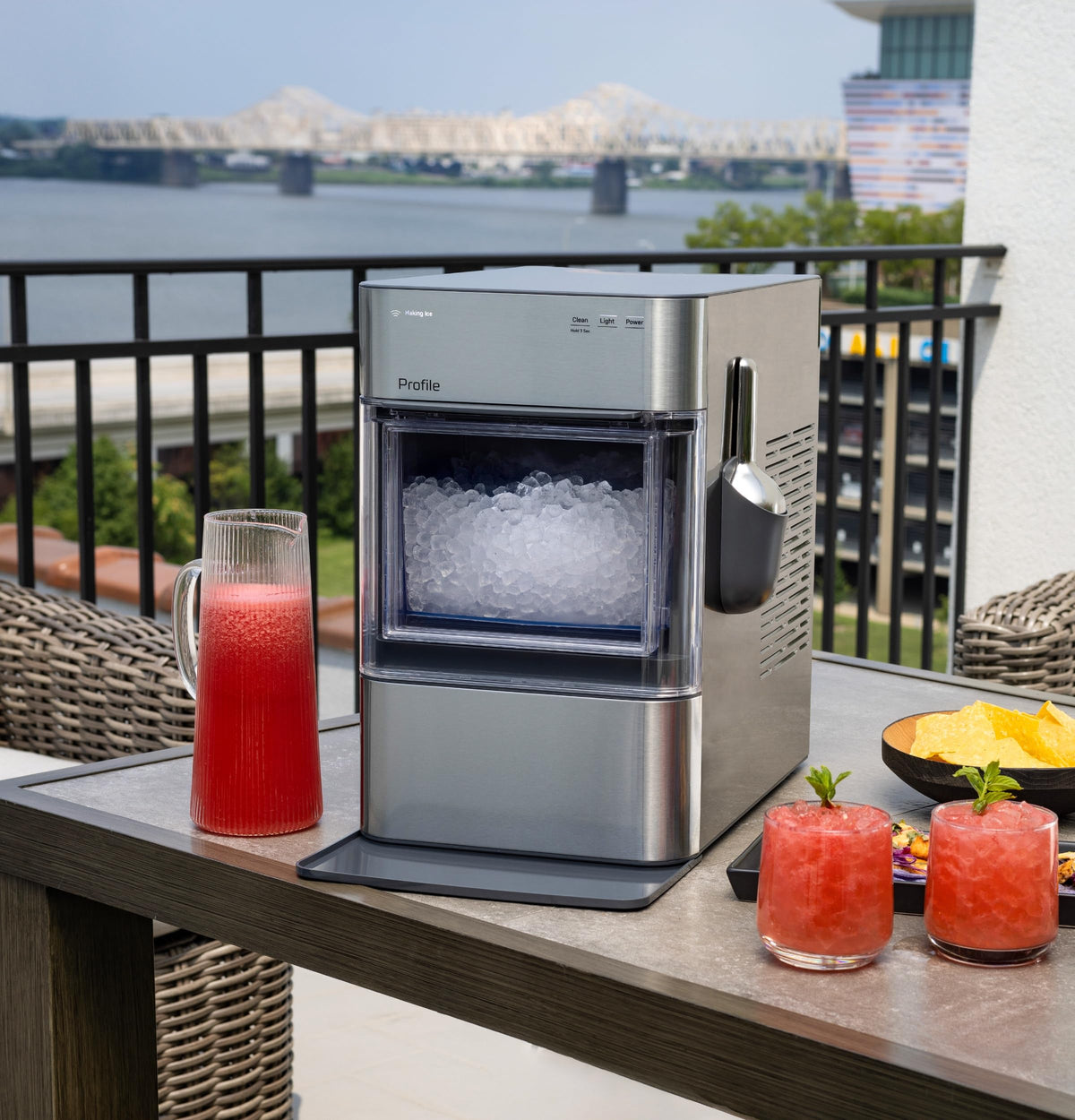 GE Profile Opal 2.0 Ultra Nugget Ice Maker with Scale Inhibiting Filter, Scoop Included, 38 lbs in 24 Hours, Pellet Ice Machine with WiFi & Smart Connected, Stone White