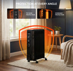 Air Pro Oil Filled Radiator 2500W with Thermostat & 24h Timer – 11 Fin Portable Electric Heater 3 Heat Settings, Overheat & Tip-Over Protection, Quiet for Home, Office and Any Room Radiator on Wheels
