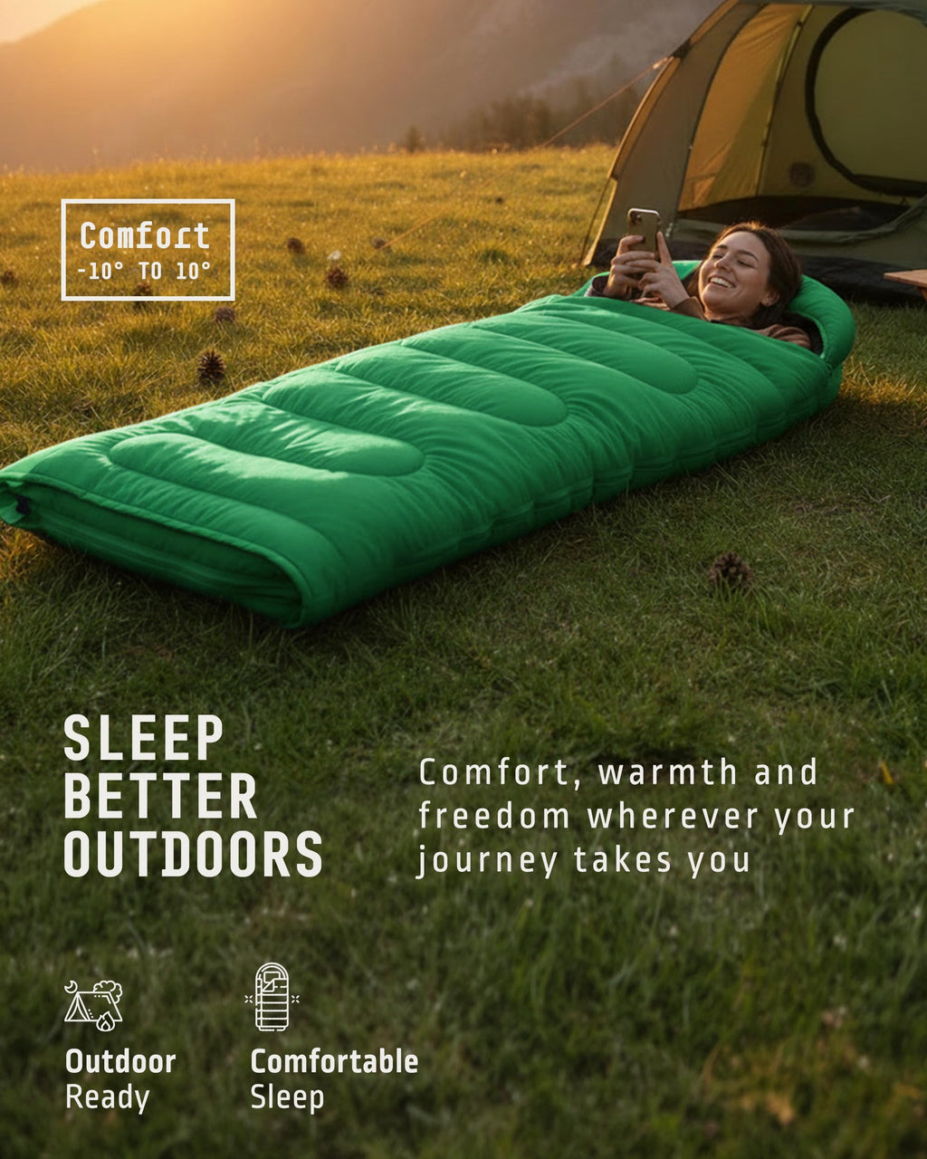 Voyager Sleeping Bag for Adults, Lightweight 3-4 Season Waterproof Camping