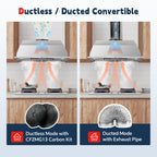 Range Hood Insert 30 inch,Stainless Steel Kitchen Vent Hood 600CFM,Built-in Kitchen Stove Hood w/Front Button Controls and Front LED Lights,Baffle Filters,Ducted/ductless Convertible Duct