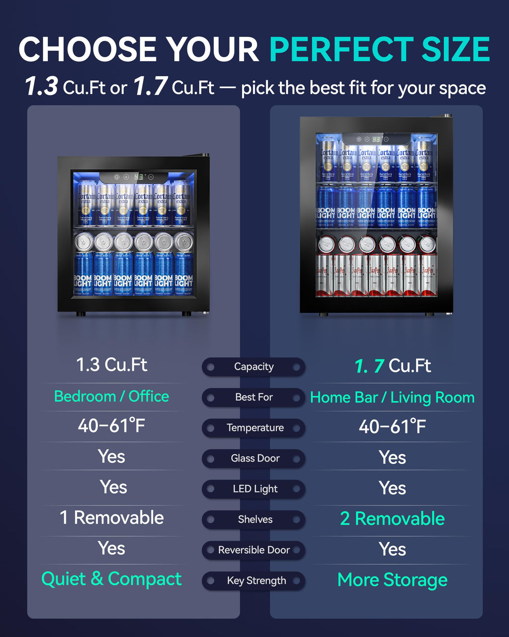 Beverage Refrigerator, 2.47 Cu.Ft Mini Fridge Beverage Cooler