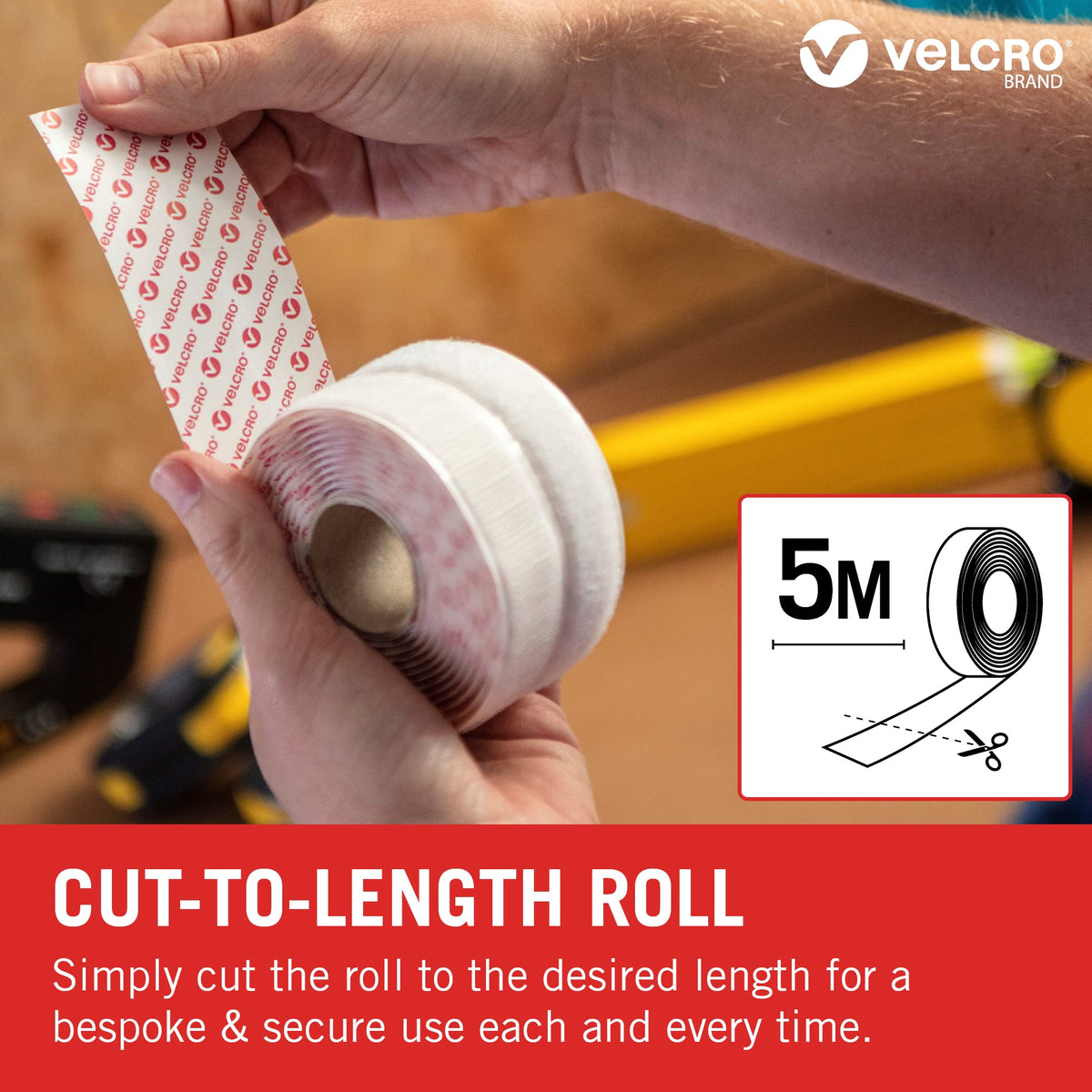 VELCRO Brand Stick On Tape Cut-to-Length Strong Hook & Loop Self Adhesive Sticky Tape Perfect for Room Décor & Home, Office, Garage Use Black 20mm x 50cm