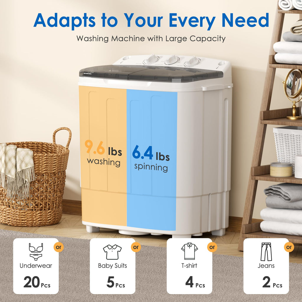 INTERGREAT Portable Washer and Dryer, 25lbs Mini Small Washing Machine Combo with Spin Dryer, Compact Twin Tub Laundry Washer Machine for Apartments, Dorm, Rv, Camping, Blue