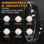 G-PLUG 40FT RG6 Coaxial Cable Extender - Coax Cable Cord, Triple Shielded