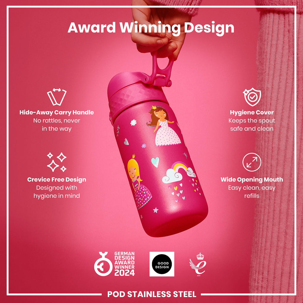 ION8 Lightweight Steel Kids Water Bottle, 400ml/13oz, Purple Unicorns