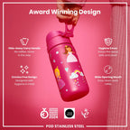 ION8 Lightweight Steel Kids Water Bottle, 400ml/13oz, Purple Unicorns