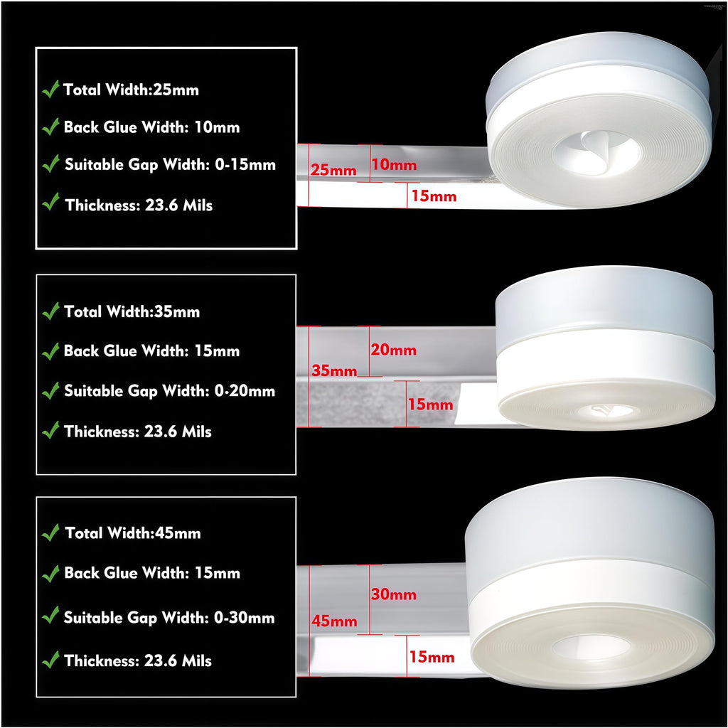 Silicone Seal Door Strip Bottom - 8M/26ft (W: 35MM) Silicone Sealing Sticker Self Adhesive Weather Stripping for Gaps of House, Glass Shower, Window and Door, Weatherproof Soundproof Insect Proof