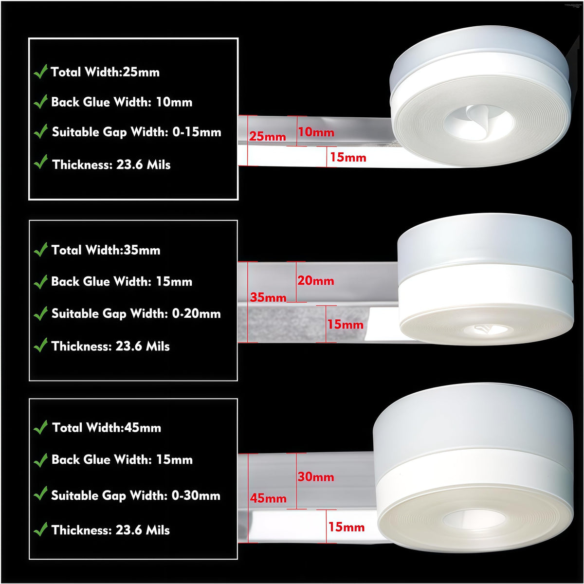 Silicone Seal Door Strip Bottom - 8M/26ft (W: 35MM) Silicone Sealing Sticker Self Adhesive Weather Stripping for Gaps of House, Glass Shower, Window and Door, Weatherproof Soundproof Insect Proof