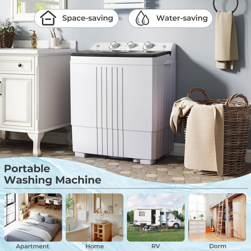 Giantex Portable Washing Machine, 20lbs Capacity, 12lbs Washer and 8lbs Spinner, Compact for Apartment RV, Gray & White, GX20313-PE