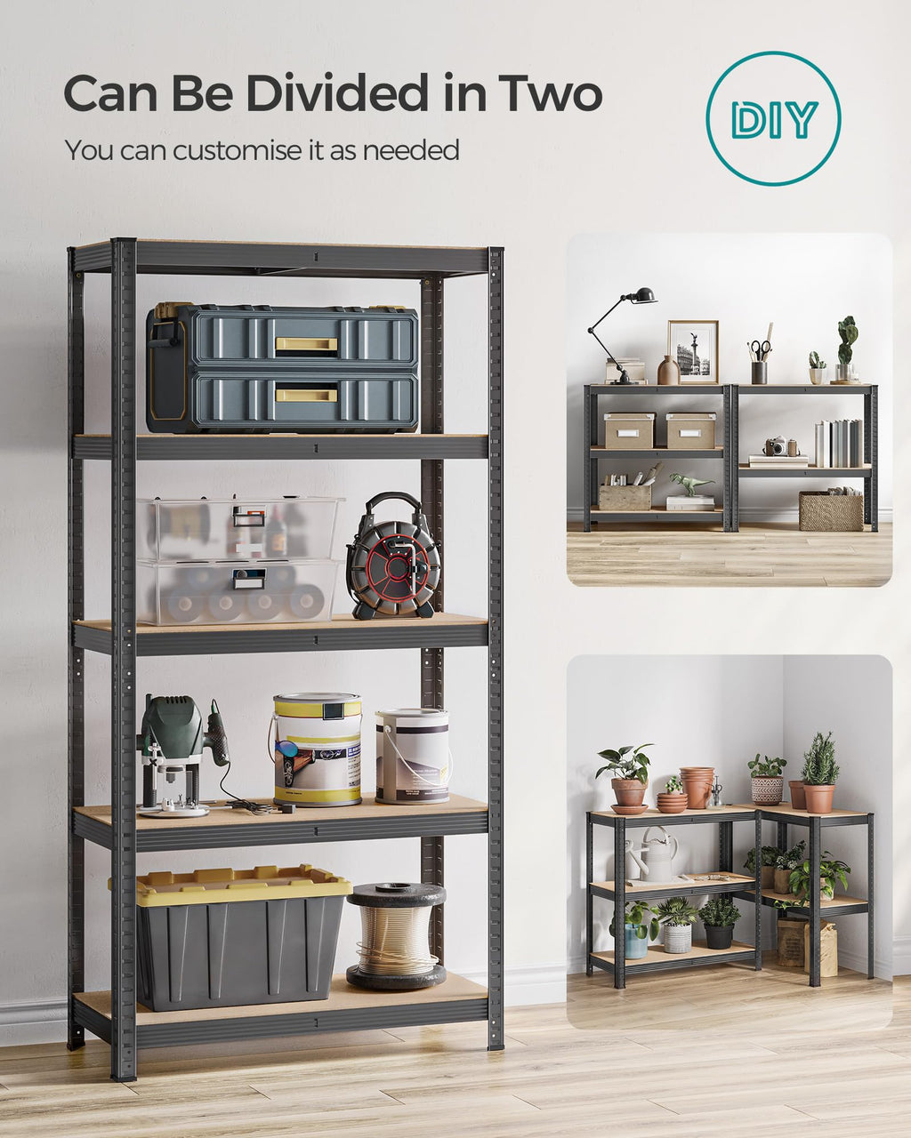 SONGMICS 5-Tier Heavy-Duty Shelving Units, Set of 2, Boltless Assembly