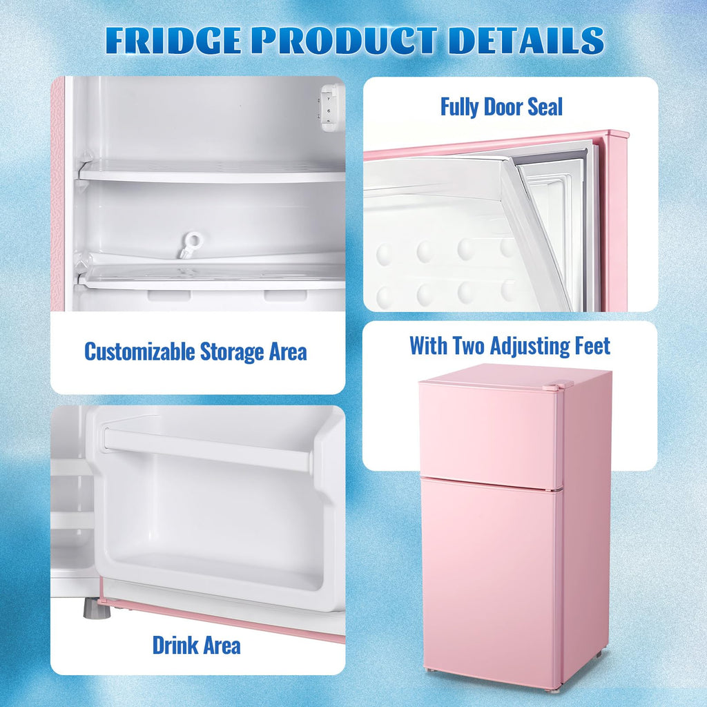 DEMULLER 45L Personal Double‑Door Mini Fridge With Freezer, Blue