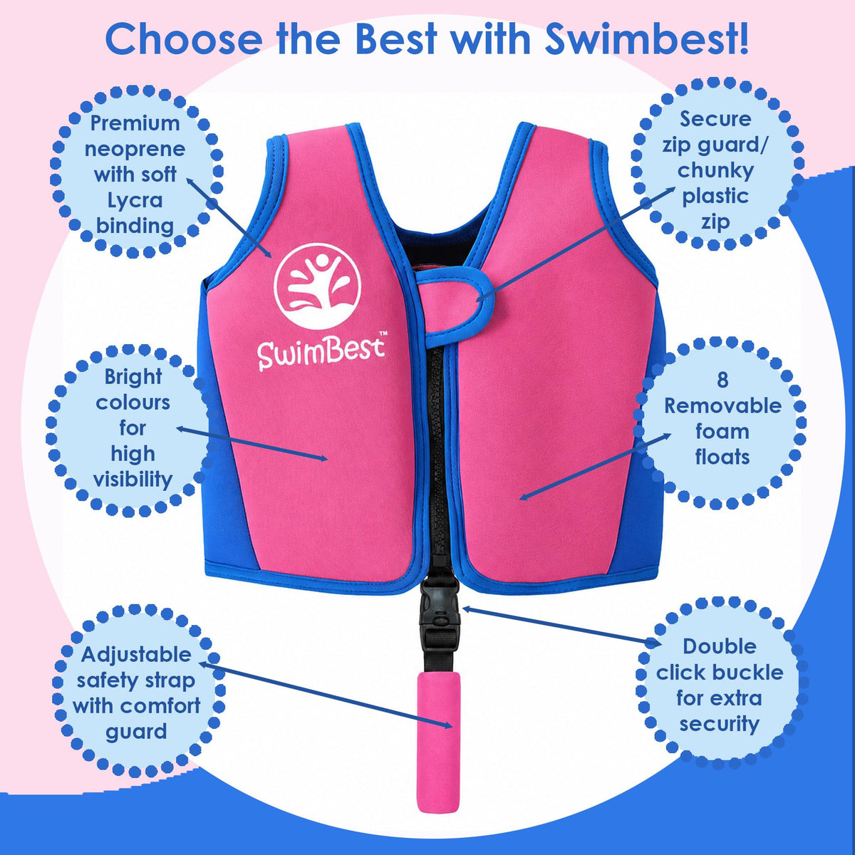 SwimBest Swim Vest - For Baby, Toddler & Kids. Adjustable Buoyancy Swim Jacket, ideal for pools/beaches/holidays & Learning to Swim