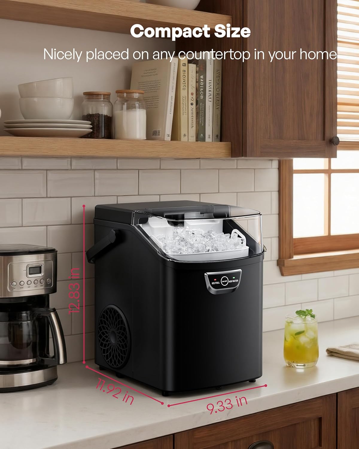 EUHOMY Nugget Ice Maker Countertop with Handle, Max 40lbs Daily Sonic Ice