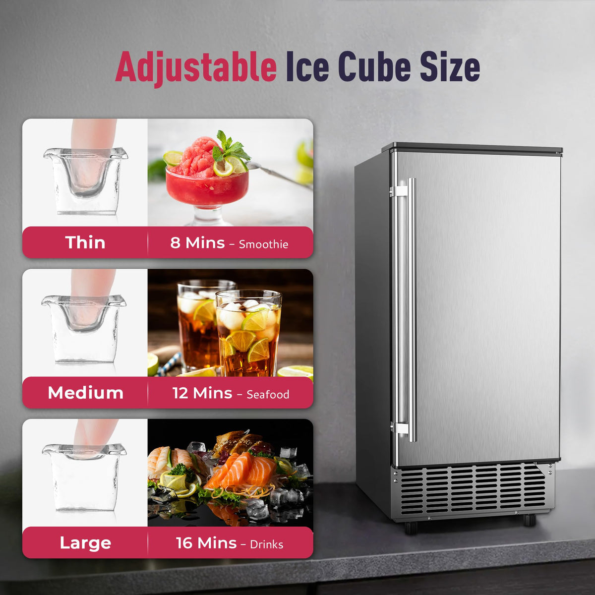 EUHOMY Nugget Ice Maker Countertop with Handle, Max 40lbs Daily Sonic Ice