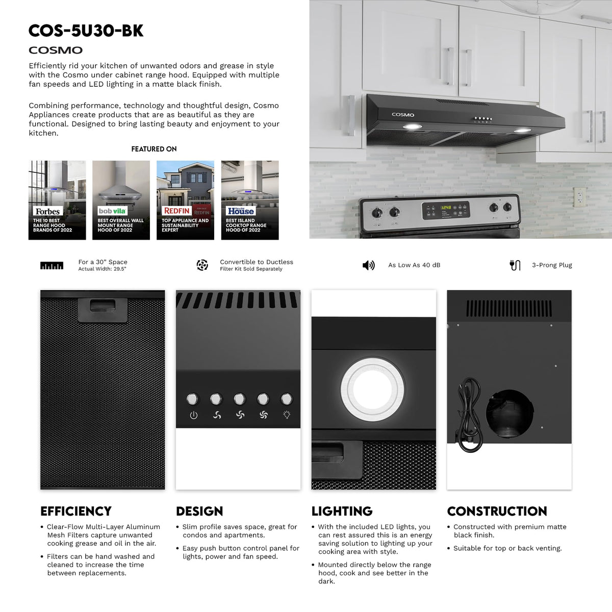 36 in. Delta Coll Ducted Under Cabinet Range Hood, Mesh Filters, Stainless