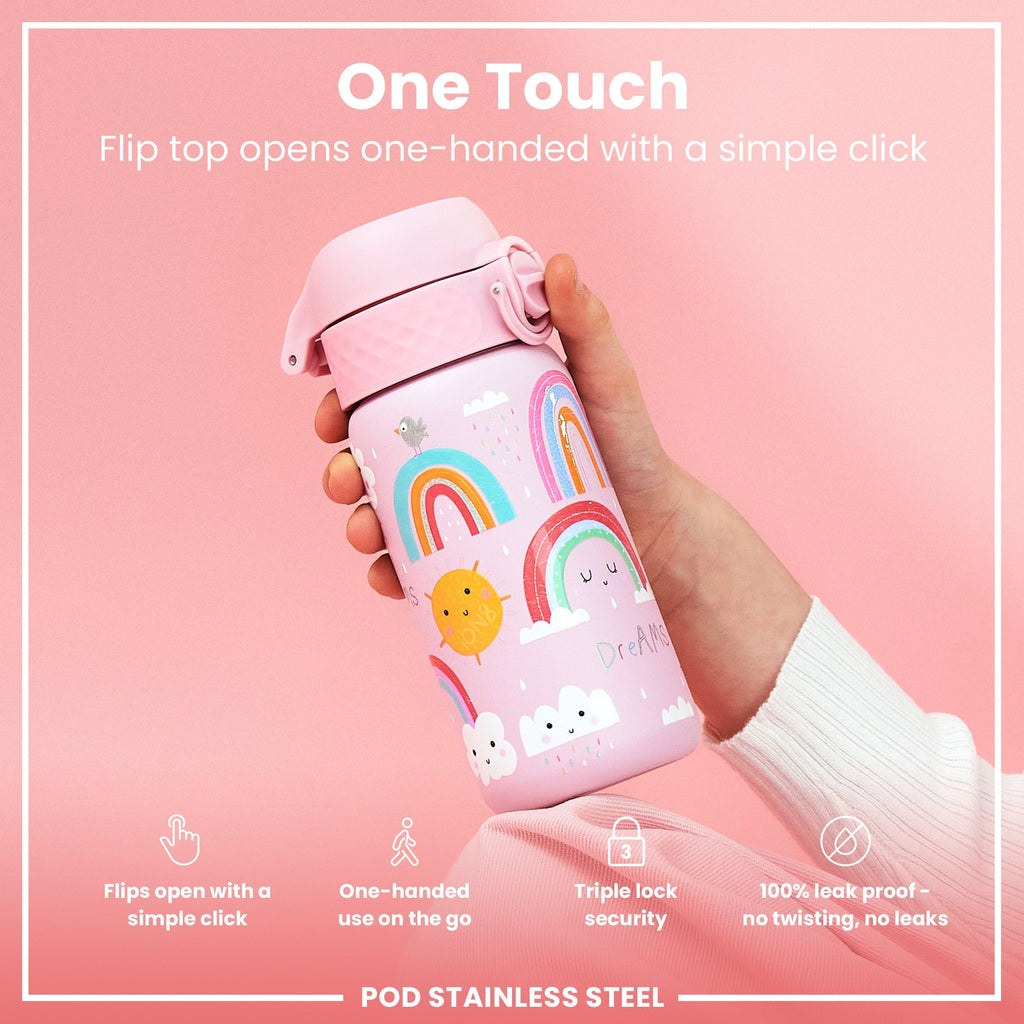 ION8 Lightweight Steel Kids Water Bottle, 400ml/13oz, Purple Unicorns