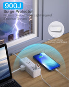 One Beat Surge Protector Power Strip, 5 Ft Flat Plug Extension Cord, 900J