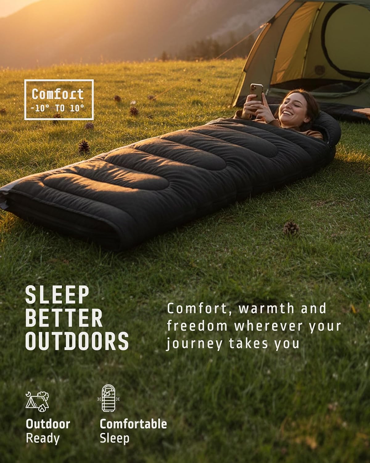 Voyager Sleeping Bag for Adults, Lightweight 3-4 Season Waterproof Camping