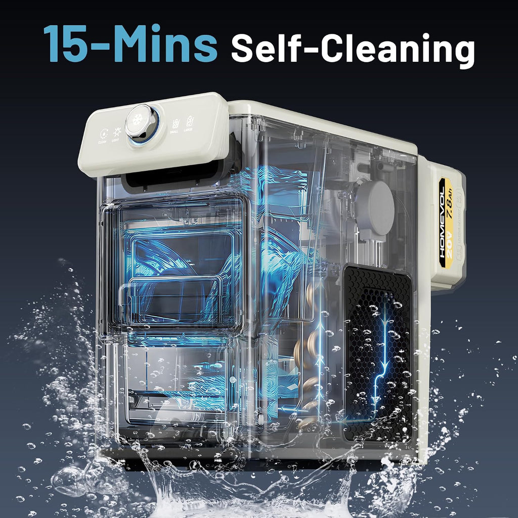 2 in 1 Cordless Countertop Ice Maker, Battery Powered Portable Countertop Ice Machine, 6-Minute Fast Ice Cubes with 2 Size, 40lbs Daily, 40dB Quiet, Self-Cleaning, 2 × 7.8Ah Battery, Stainless Steel