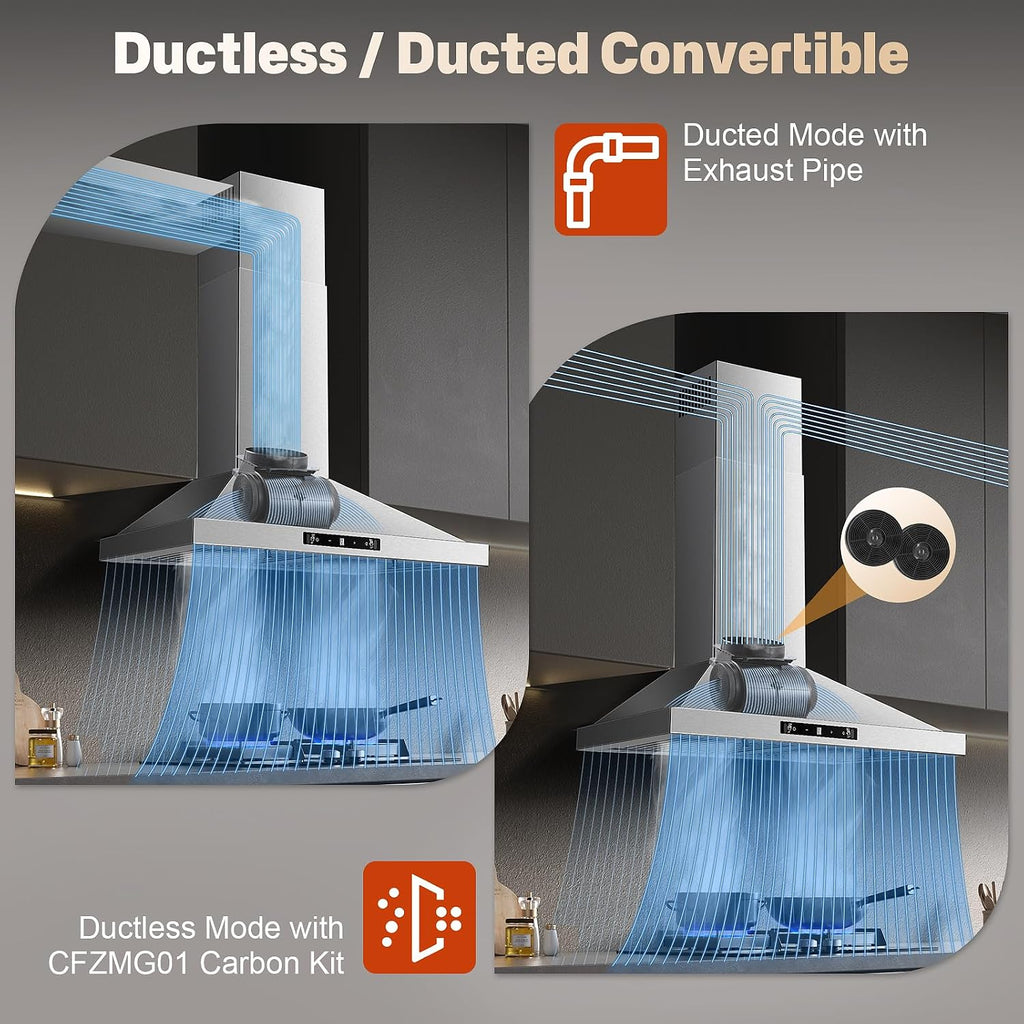 24 inch Range Hood, Ducted/Ductless Range Hood 450CFM, Wall Mount