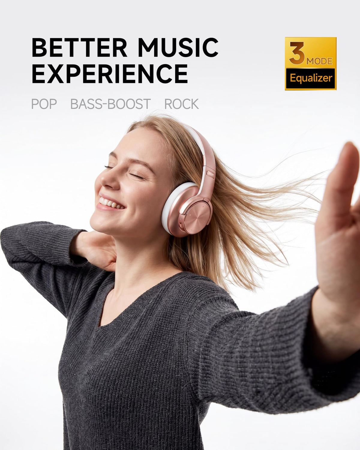 Picun B8 Wireless Bluetooth Headphones, 120H Playtime, 3EQ Modes, Black