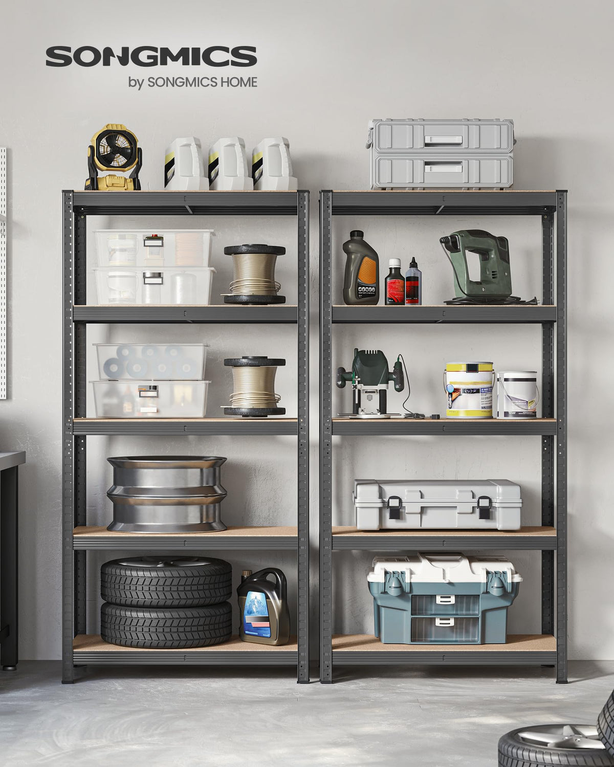 SONGMICS 5-Tier Heavy-Duty Shelving Units, Set of 2, Boltless Assembly
