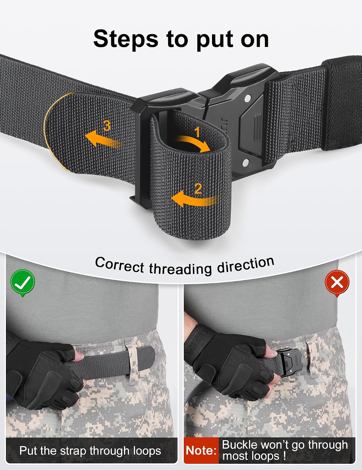 JUKMO Quick Release Tactical Belt, Military Work 1.5" Nylon Web Hiking Belt