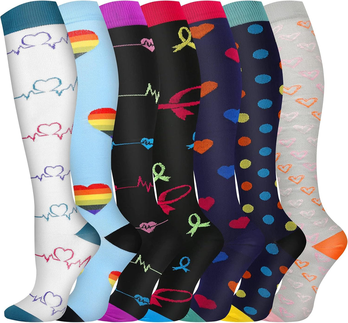 Compression Socks, (2/4/6/7 Pairs) for Men & Women 15-20 mmHg is Best for Athletics, Running, Flight Travel, Support