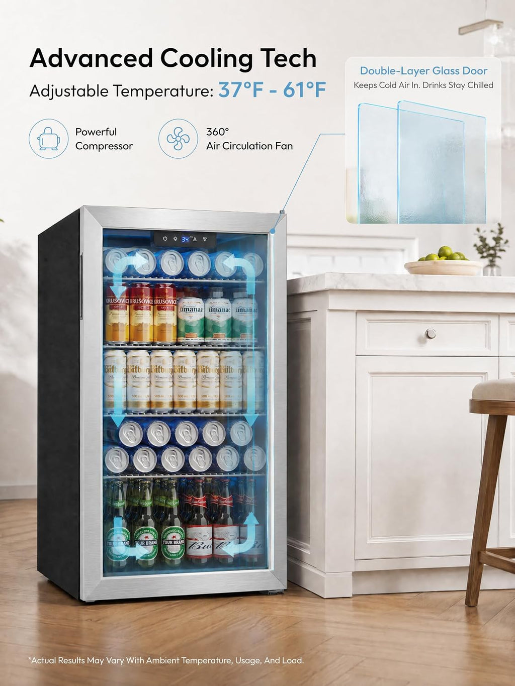 Icyglee 126 Can Mini Fridge, 3.2 Cu.Ft Beverage Refrigerator, Drink Cooler