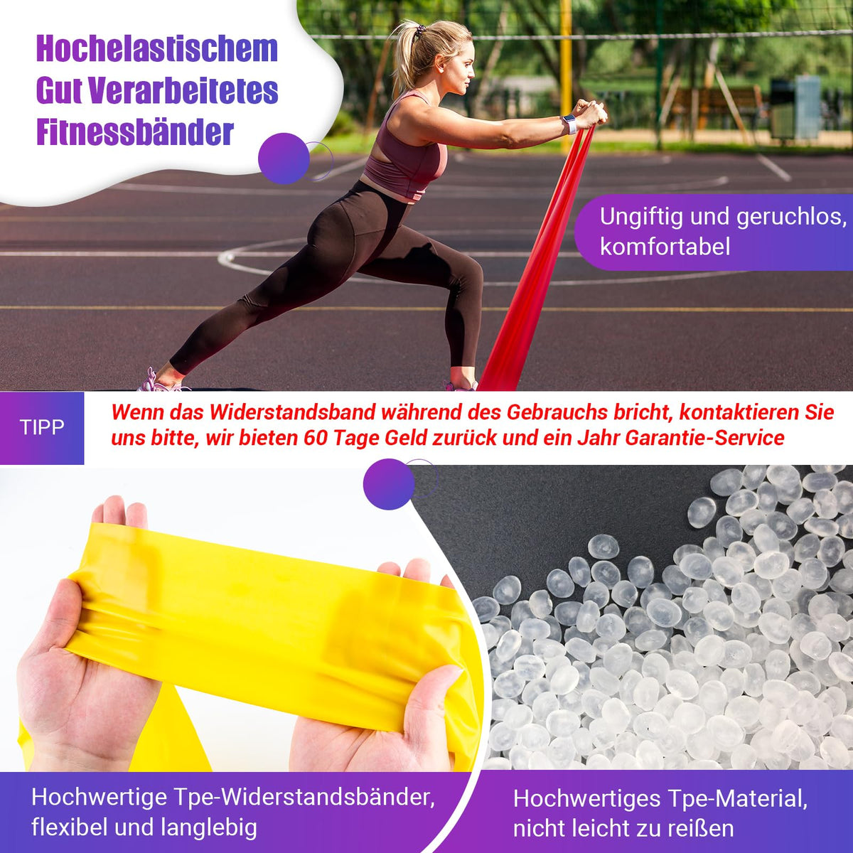 COFOF Resistance Bands, 1.8m/5.9ft Exercise Band with 4 Resistance Levels