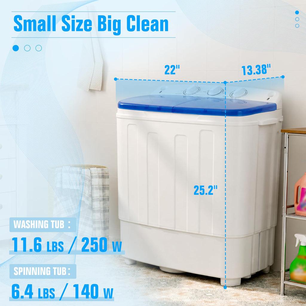 Superday Portable Washing Machine, 25.4lbs Mini Washing Machine and Spin Dryer Combo, Mini Twin Tub Laundry Machine for Camping, Apartments, Dorms, College Rooms, RV, Delicates, Grey