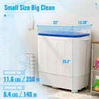 Superday Portable Washing Machine, 25.4lbs Mini Washing Machine and Spin Dryer Combo, Mini Twin Tub Laundry Machine for Camping, Apartments, Dorms, College Rooms, RV, Delicates, Grey