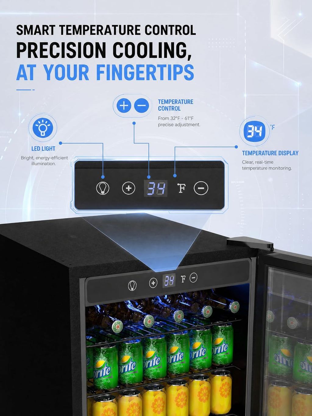 Icyglee 126 Can Mini Fridge, 3.2 Cu.Ft Beverage Refrigerator, Drink Cooler