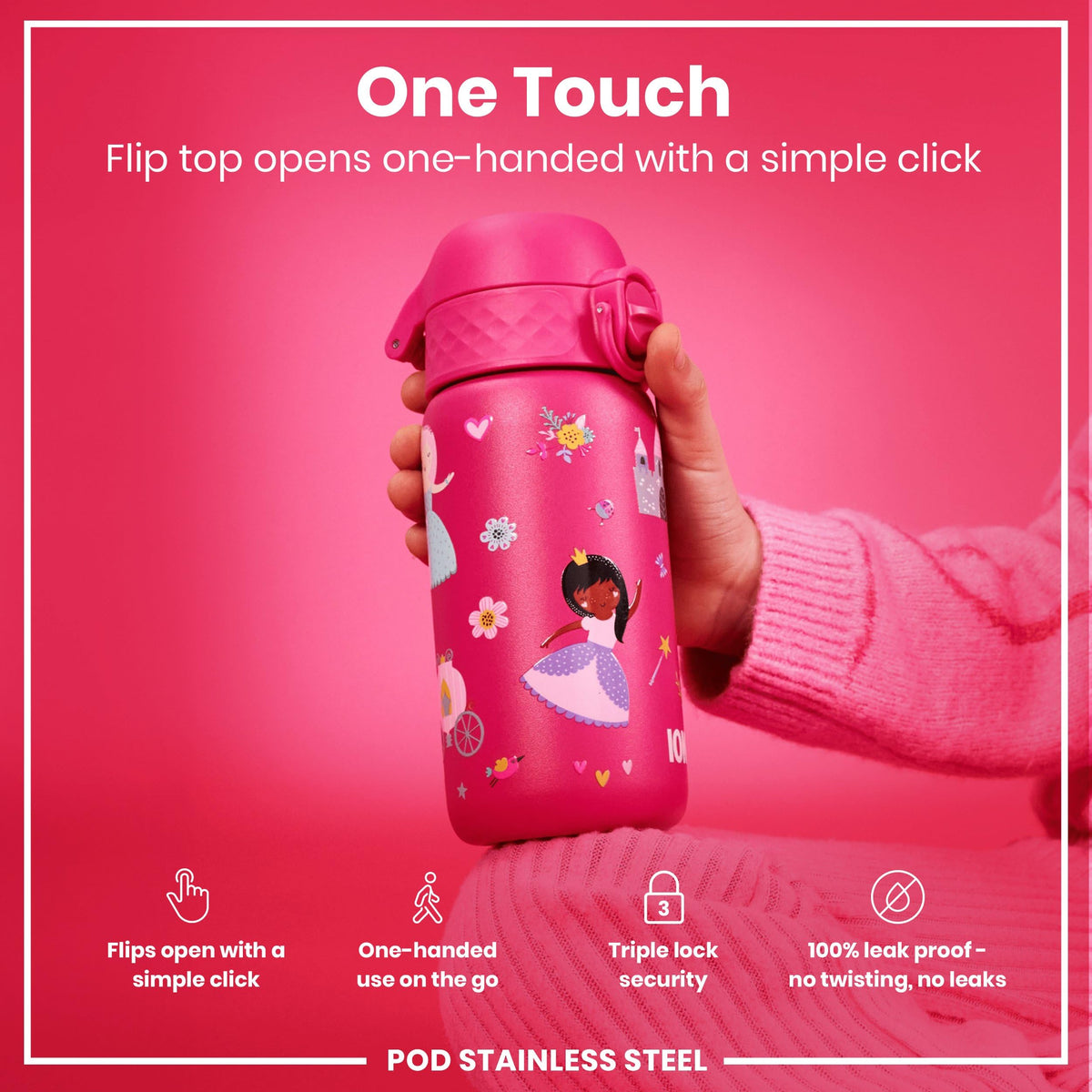 ION8 Lightweight Steel Kids Water Bottle, 400ml/13oz, Purple Unicorns
