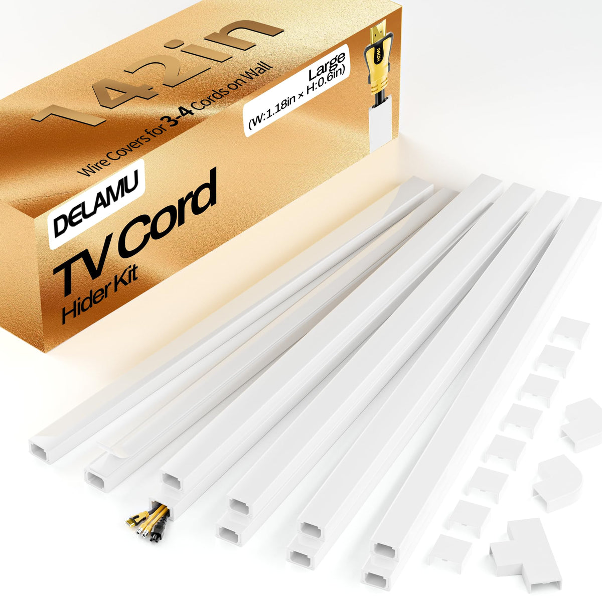 Delamu Beige Cord Hider, 85in Cord Covers for Wires on Wall, One-Cord Cable Hider, Wire Hiders Wire Covers for TV Cords on Wall, Easy Mount Cable Cover Management Kit, 6X L14.2 W0.59 H0.4in, Beige