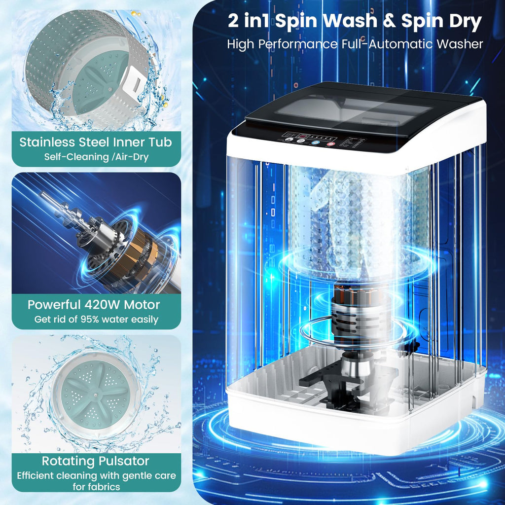 Auertech 18 lbs Portable Washing Machine, Fully Automatic Portable Washer with LED Display, 7 Wash Cycles, 4 Water Levels, Top Load Washing Machine for Apartment, RV, Dorm, Home